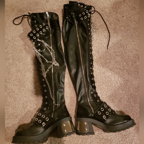 Bratty 304 Demonia's strap buckle thigh high boot - Picture 1 of 9